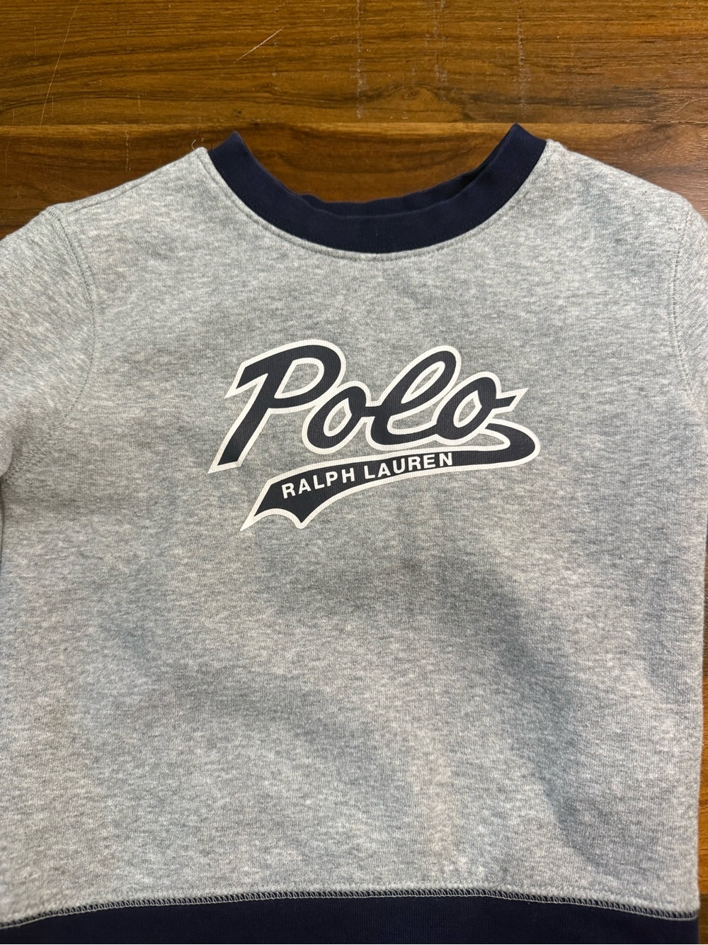 Polo Ralph Lauren Boys Gray & Navy Logo Crewneck Sweatshirt Size 4/4T